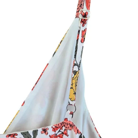 LOFT Floral Midi Dress Faux Wrap Ruffle Adjustable Straps Elastic Waist Large - Picture 5 of 10